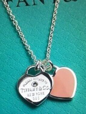 Tiffany & Co. Silver and Pink Heart Tag Necklace
